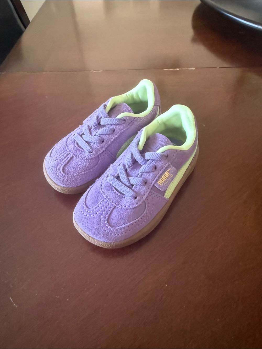 Puma Kids Lavender Suede Sneakers with Lime Accent